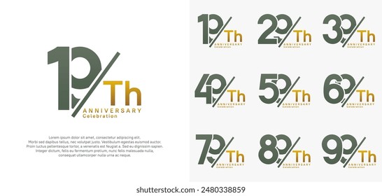 el conjunto de Vector del estilo del logotipo del aniversario con la barra verde y el color dorado se puede utilizar para la celebración