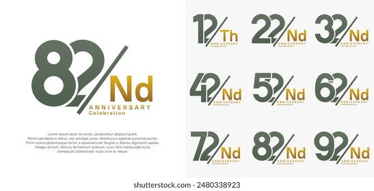 el conjunto de Vector del estilo del logotipo del aniversario con la barra verde y el color dorado se puede utilizar para la celebración