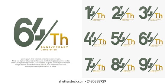 anniversary logo style vector set with slash green and gold color can be use for celebration