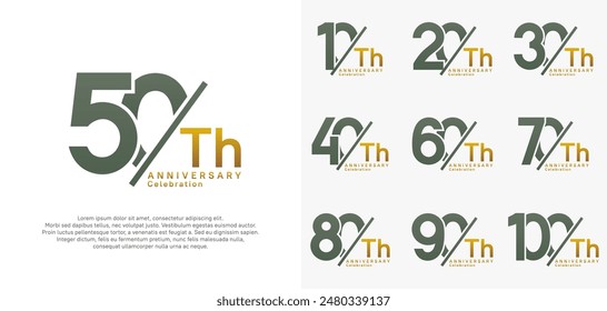 anniversary logo style vector set with slash green and gold color can be use for celebration