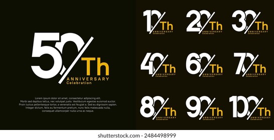 el conjunto de Vector del estilo del logotipo del aniversario con la barra blanca y el color amarillo se puede utilizar para la celebración