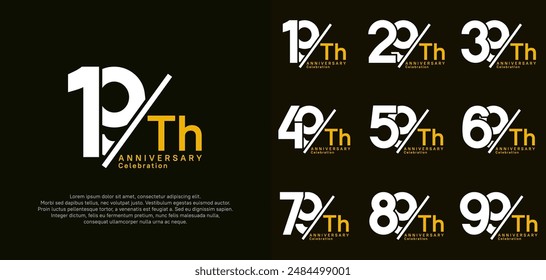 el conjunto de Vector del estilo del logotipo del aniversario con la barra blanca y el color amarillo se puede utilizar para la celebración