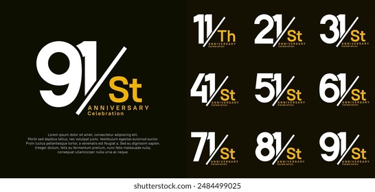 anniversary logo style vector set with slash white and yellow color can be use for celebration