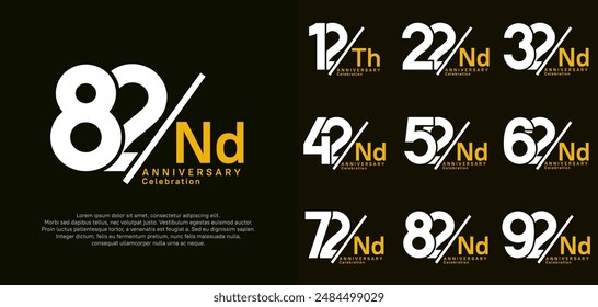 Jubiläums-Logo-Stil-Vektorgrafik-Set mit Schrägstrich Weiß und Gelb kann für die Feier verwendet werden