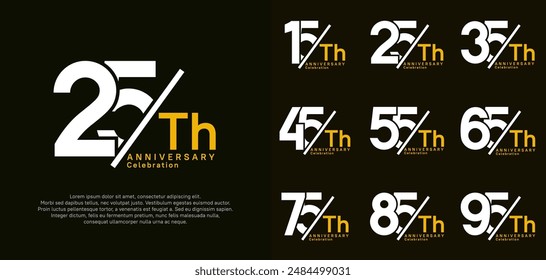 anniversary logo style vector set with slash white and yellow color can be use for celebration