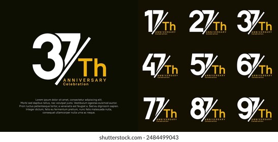 anniversary logo style vector set with slash white and yellow color can be use for celebration