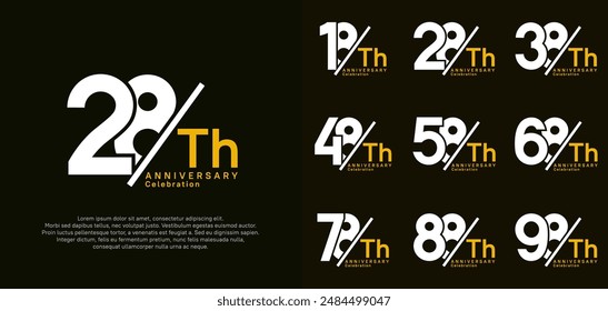 anniversary logo style vector set with slash white and yellow color can be use for celebration