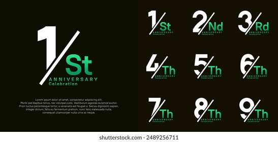 anniversary logo style vector set with slash white and green color can be use for celebration