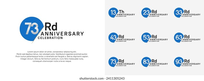 anniversary logo style vector sets. blue circle and silver number for celebration