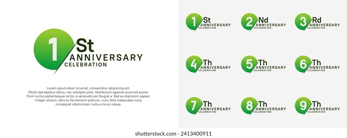 anniversary logo style vector sets. green circle and white number for celebration