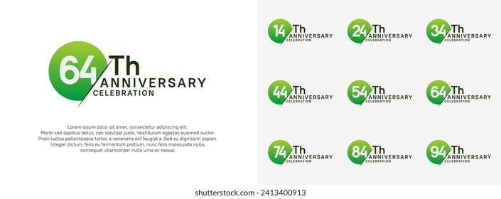 conjuntos vectoriales de estilo de logotipo de aniversario. círculo verde y número blanco para la celebración