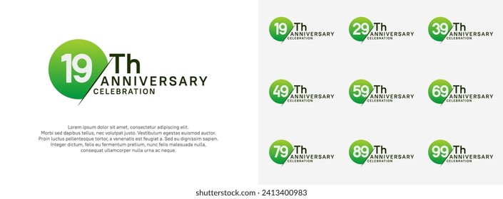 anniversary logo style vector sets. green circle and white number for celebration