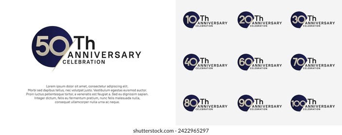 anniversary logo style vector sets. blue circle and brown number for celebration