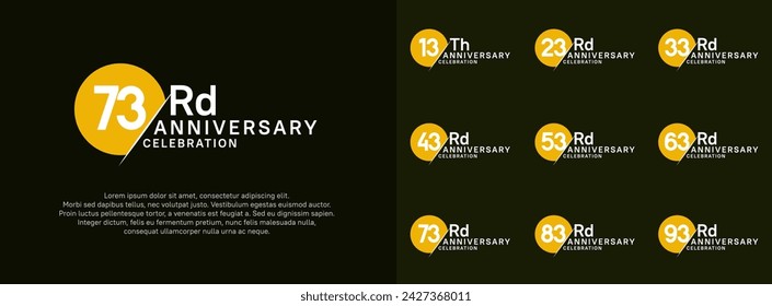 anniversary logo style vector sets. yellow circle and white number for celebration