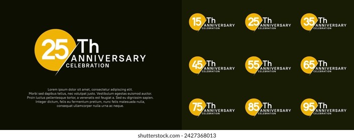 anniversary logo style vector sets. yellow circle and white number for celebration