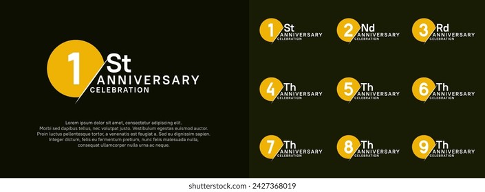 anniversary logo style vector sets. yellow circle and white number for celebration