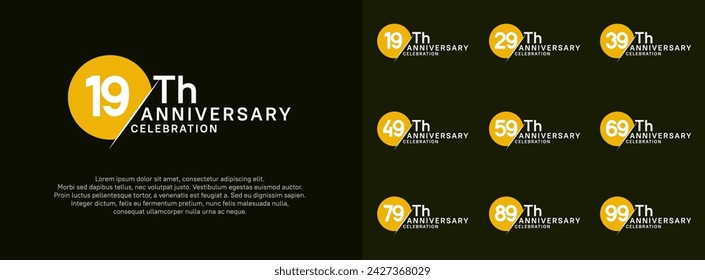 anniversary logo style vector sets. yellow circle and white number for celebration