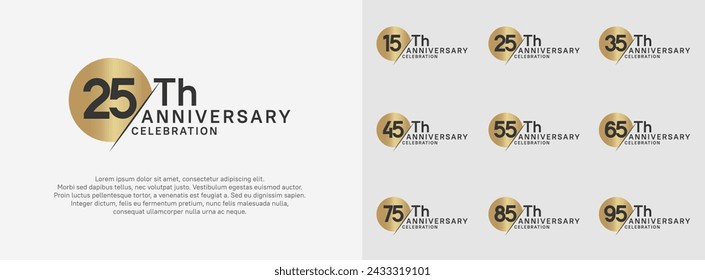 anniversary logo style vector sets. gold circle and black number for celebration