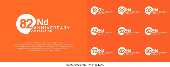 anniversary logo style vector sets. white circle and orange number for celebration