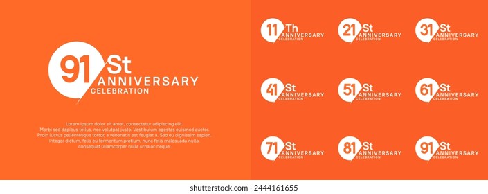 Conjuntos de Vector estilo logo aniversario. círculo blanco y número naranja para celebración