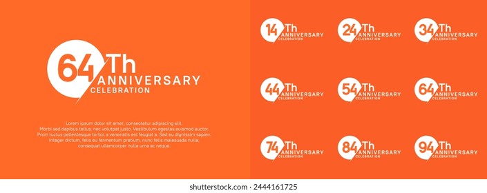anniversary logo style vector sets. white circle and orange number for celebration