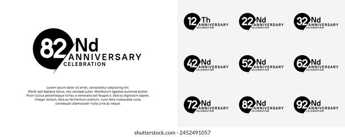 anniversary logo style vector sets. black circle and white number for celebration