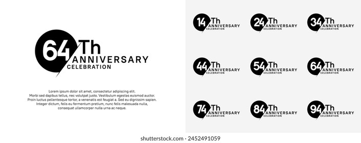 anniversary logo style vector sets. black circle and white number for celebration