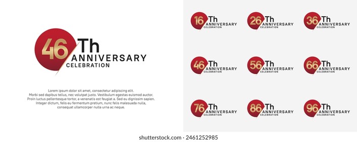 anniversary logo style vector sets. red circle and gold number for celebration