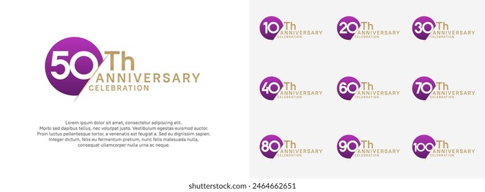 anniversary logo style vector sets. purple circle and white number for celebration
