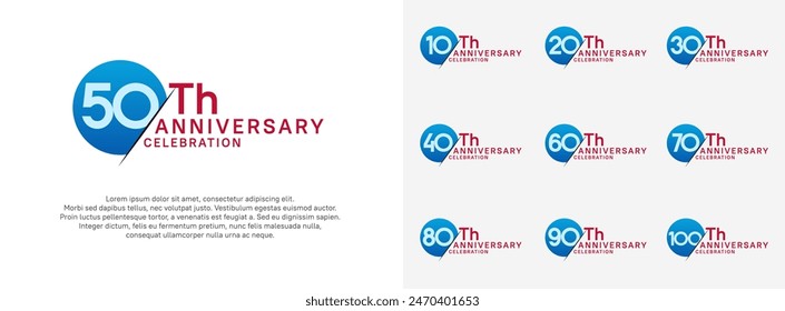 anniversary logo style vector sets. blue circle and blue number for celebration