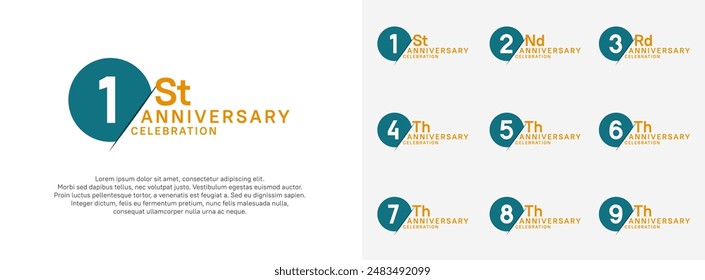 anniversary logo style vector sets. blue circle and white number for celebration