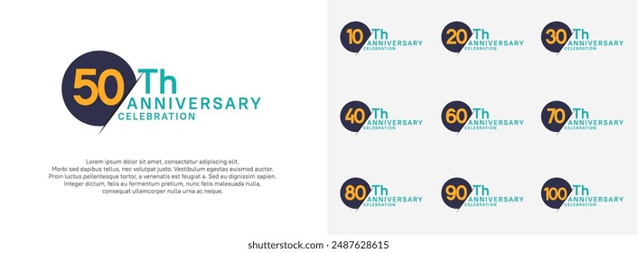Conjuntos de Vector estilo logo aniversario. círculo azul y número amarillo para celebración