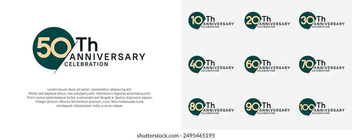 anniversary logo style vector sets. green circle and brown number for celebration