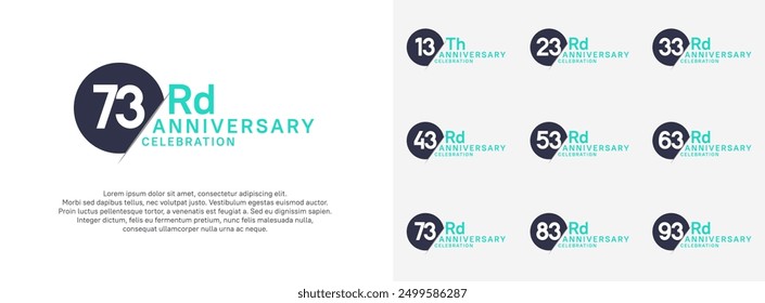 anniversary logo style vector sets. blue circle and white number for celebration