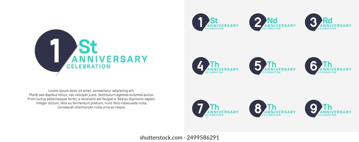 anniversary logo style vector sets. blue circle and white number for celebration