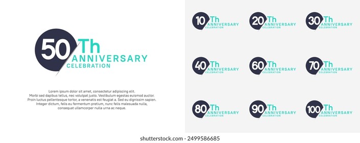 Conjuntos del Vector del estilo del logotipo del aniversario. Círculo azul y número blanco para la celebración