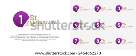 anniversary logo style vector sets. purple circle and white number for celebration
