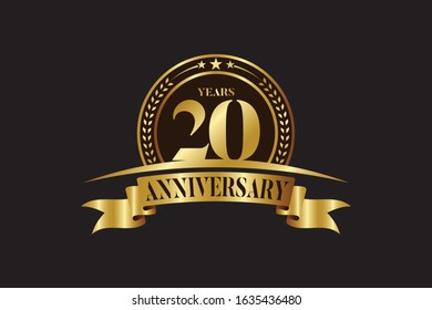 Anniversary logo template Vector design birthday celebration,  Golden anniversary emblem with ribbon. Design for booklet, leaflet, magazine, brochure, poster, web, invitation or greeting card.