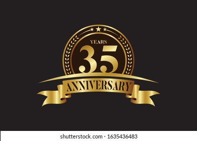 Anniversary logo template Vector design birthday celebration,  Golden anniversary emblem with ribbon. Design for booklet, leaflet, magazine, brochure, poster, web, invitation or greeting card.