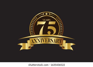 Anniversary logo template Vector design birthday celebration,  Golden anniversary emblem with ribbon. Design for booklet, leaflet, magazine, brochure, poster, web, invitation or greeting card.