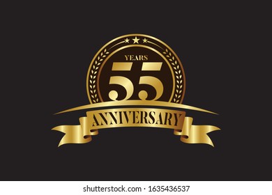 Anniversary logo template Vector design birthday celebration,  Golden anniversary emblem with ribbon. Design for booklet, leaflet, magazine, brochure, poster, web, invitation or greeting card.