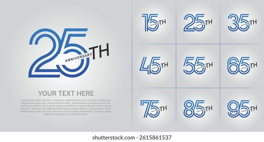 Anniversary logo type set with double line number. blue and black color can be use special moment