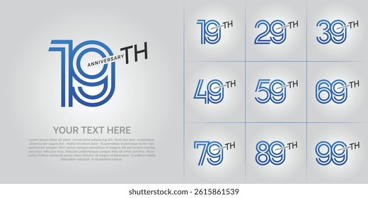 Anniversary logo type set with double line number. blue and black color can be use special moment