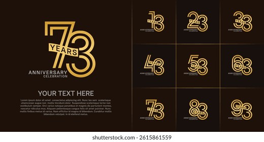 Anniversary logo type set with double line number. golden and silver color with ribbon can be use special moment
