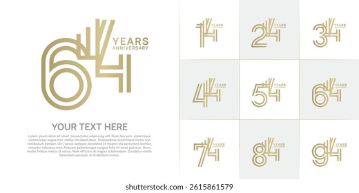 Anniversary logo type set with double line number. golden color can be use special moment