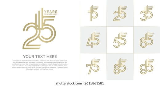 Anniversary logo type set with double line number. golden color can be use special moment