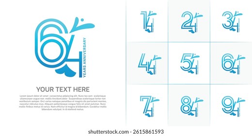 Anniversary logo type set with double line number. blue color with leaf ornament can be use special moment