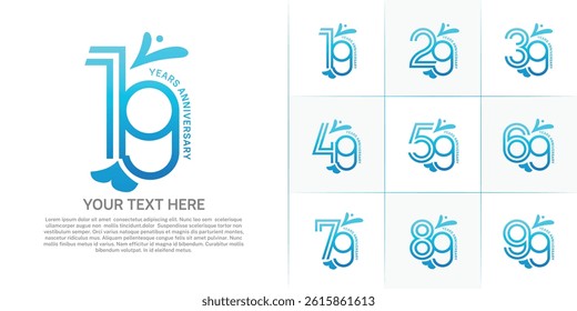 Anniversary logo type set with double line number. blue color with leaf ornament can be use special moment