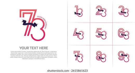 Anniversary logo type set with double line number. purple color with ribbon can be use special moment