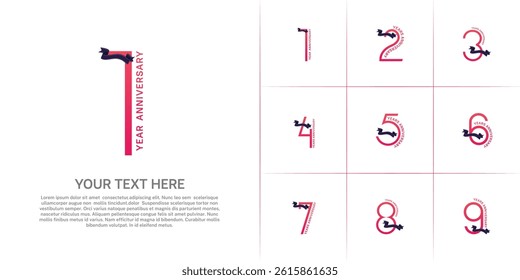 Anniversary logo type set with double line number. purple color with ribbon can be use special moment